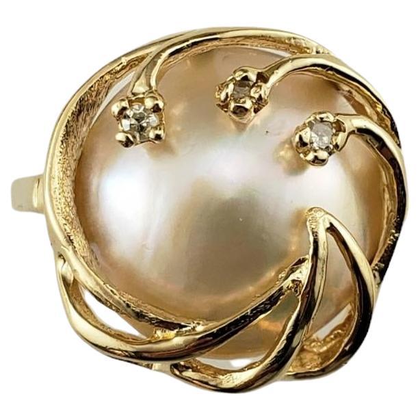 14 Karat Yellow Gold Mabe Pearl and Diamond Ring Size 7.75 #16725