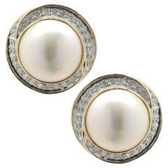 lauren mabe 14 Karat Yellow Gold Mabe Pearl and Diamond Swirl Earrings