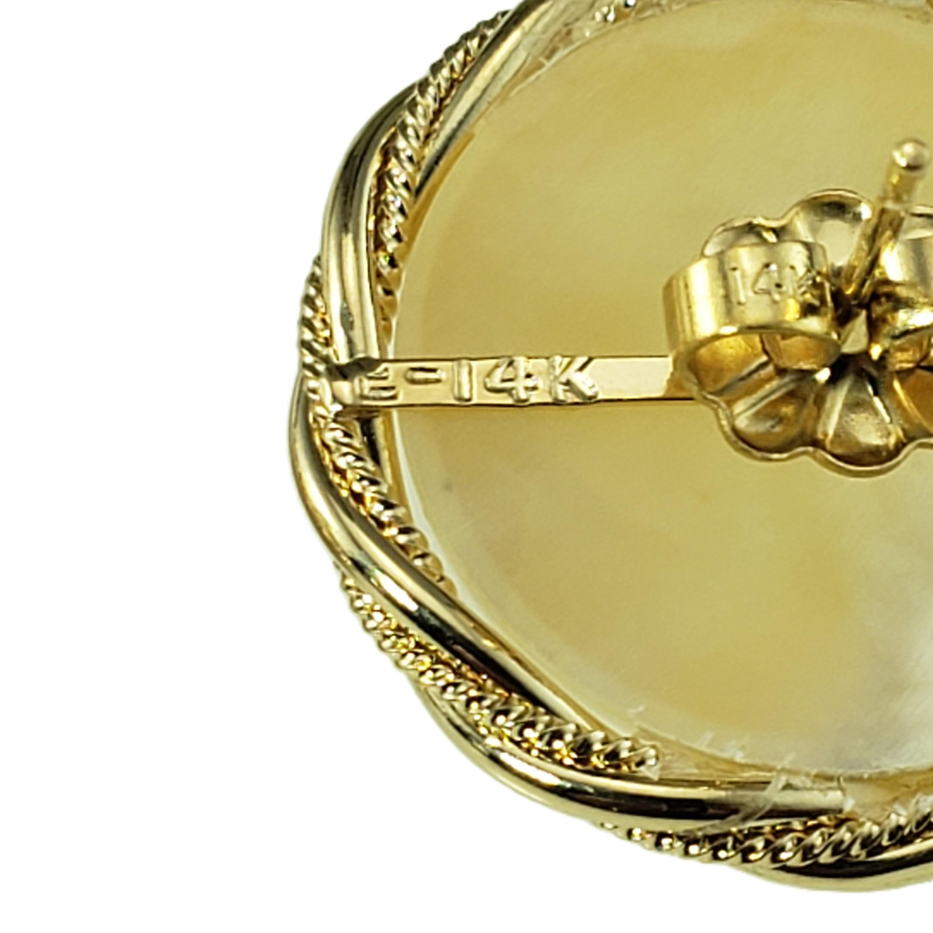 14 Karat Yellow Gold Mabe Pearl Earrings #21235 For Sale 2