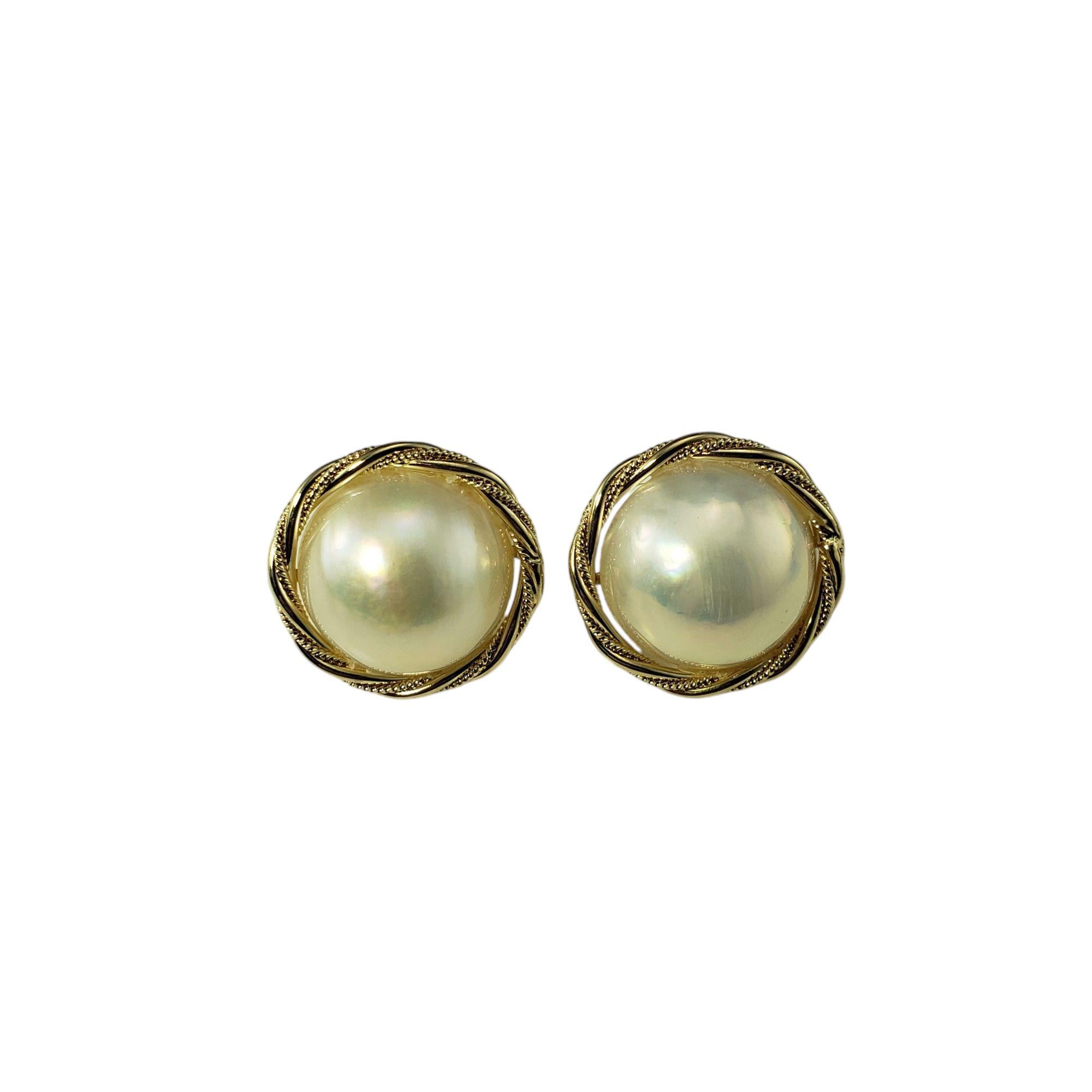 14 Karat Yellow Gold Mabe Pearl Earrings #21235
