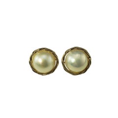 14 Karat Gelbgold Mabe Perlen-Ohrringe #21235