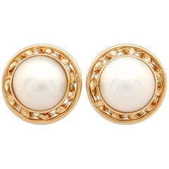 14 Karat Yellow Gold Mabe Pearl Earrings 14 Karat Yellow Gold Mabe Pearl Earrings