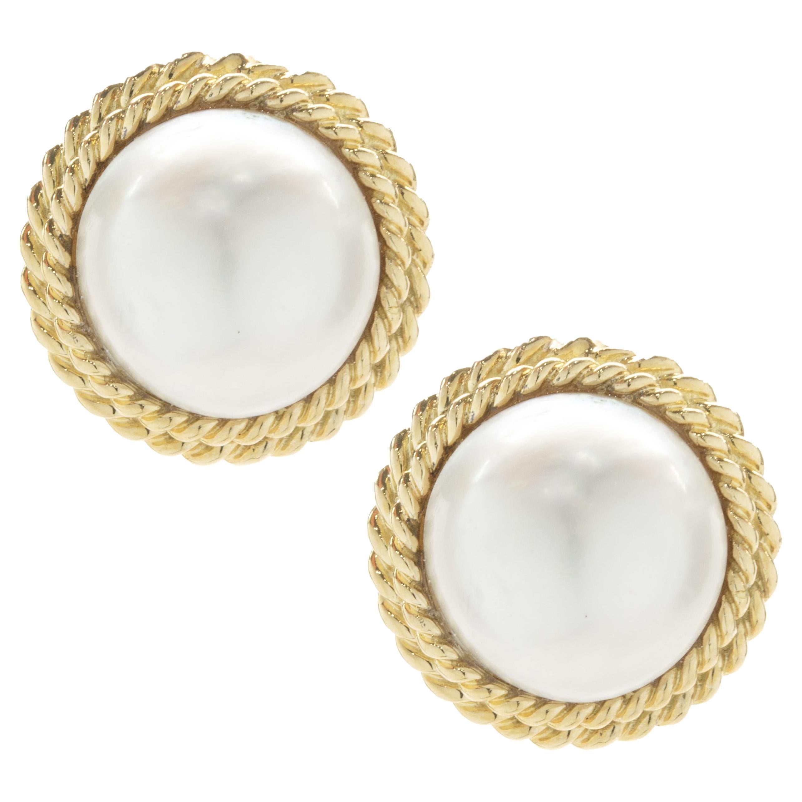14 Karat Yellow Gold Mabe Pearl Stud Earrings