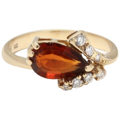 14 Karat Yellow Gold, Madeira Citrine and Diamond Ring