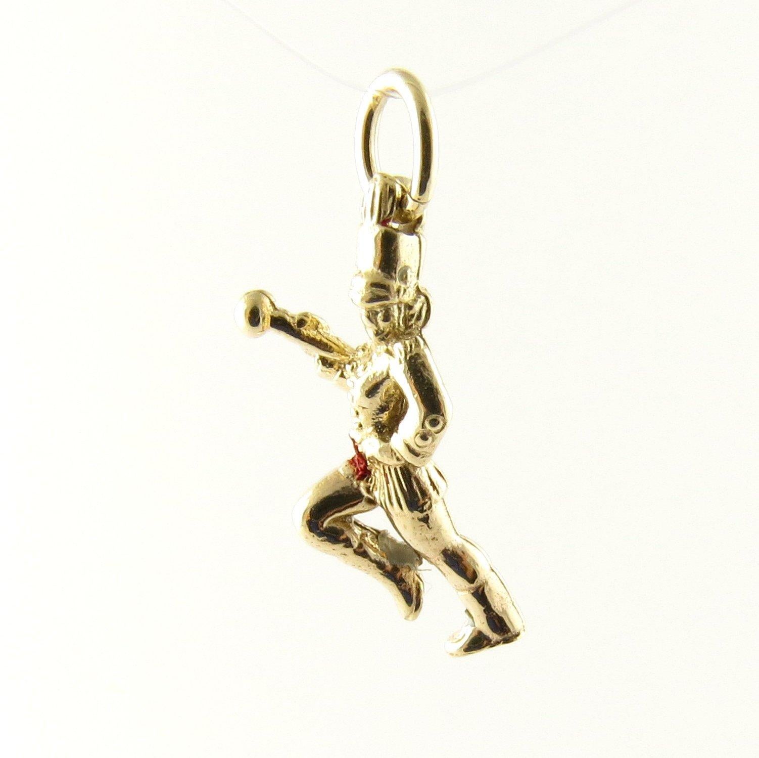 Strike up the marching band! 
This lovely 3D charm features a miniature majorette meticulously detailed in 14K yellow gold. 
Size: 20 mm x 9 mm (actual charm) 
Weight: 1.1 dwt. / 1.8 gr. 
Acid tested for 14K gold. 
Very good condition,