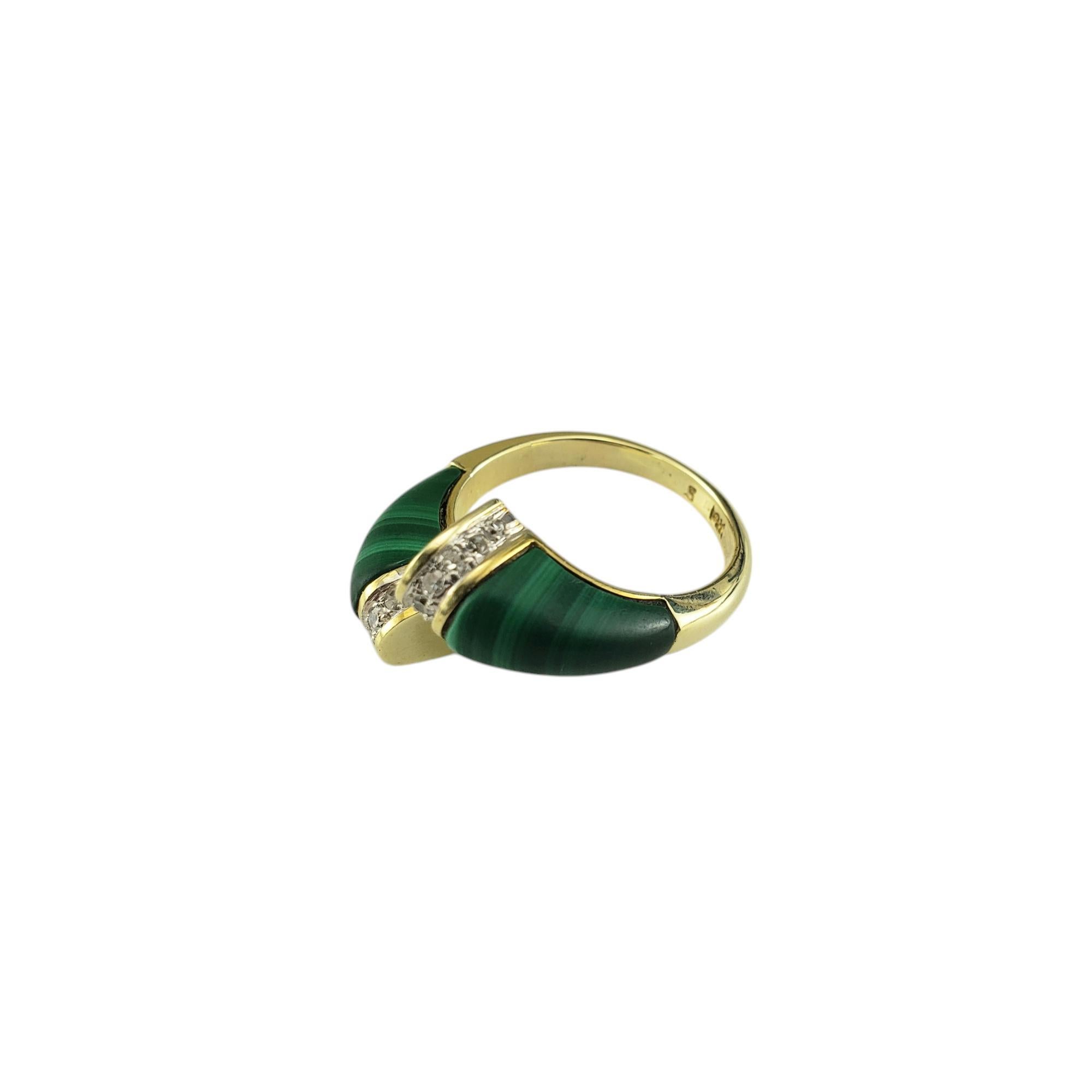 Contemporary 14 Karat Yellow Gold Malachite and Diamond Ring Size 7 #20276 For Sale