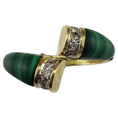 14 Karat Yellow Gold Malachite and Diamond Ring Size 7 #20276
