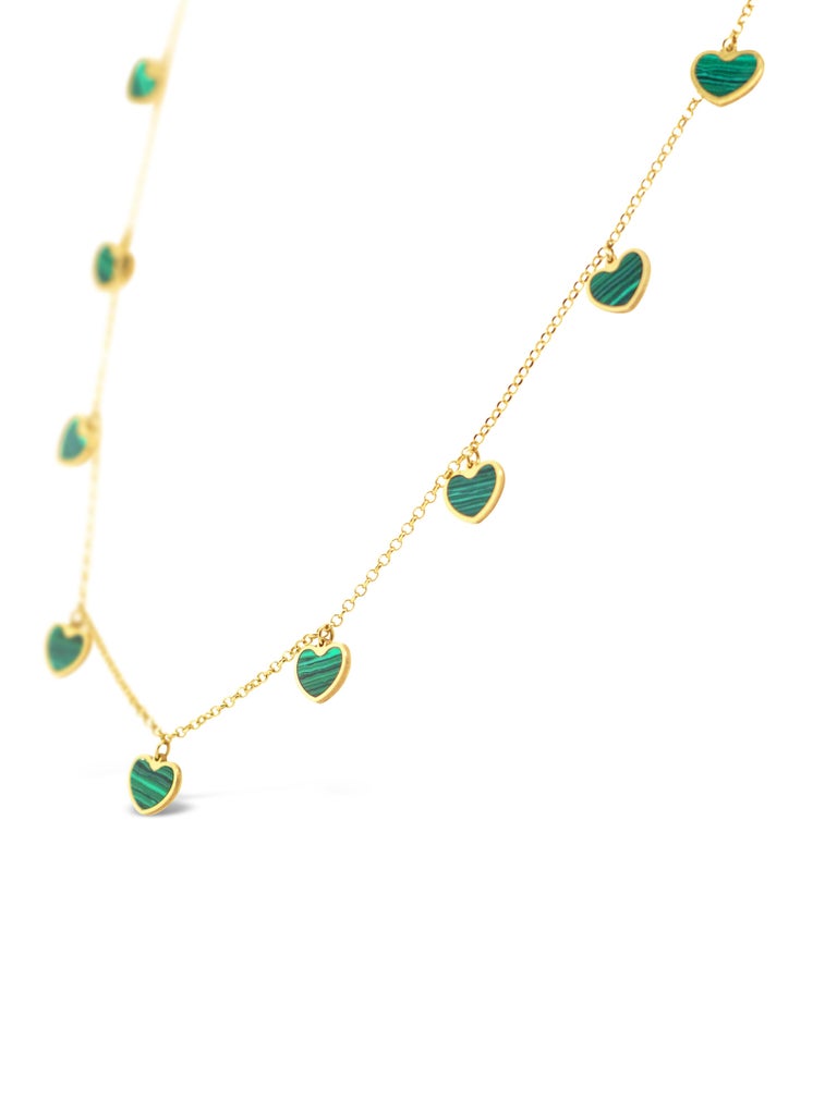 9ct Yellow Gold Malachite Heart Necklace 41+2.5cm main image 0