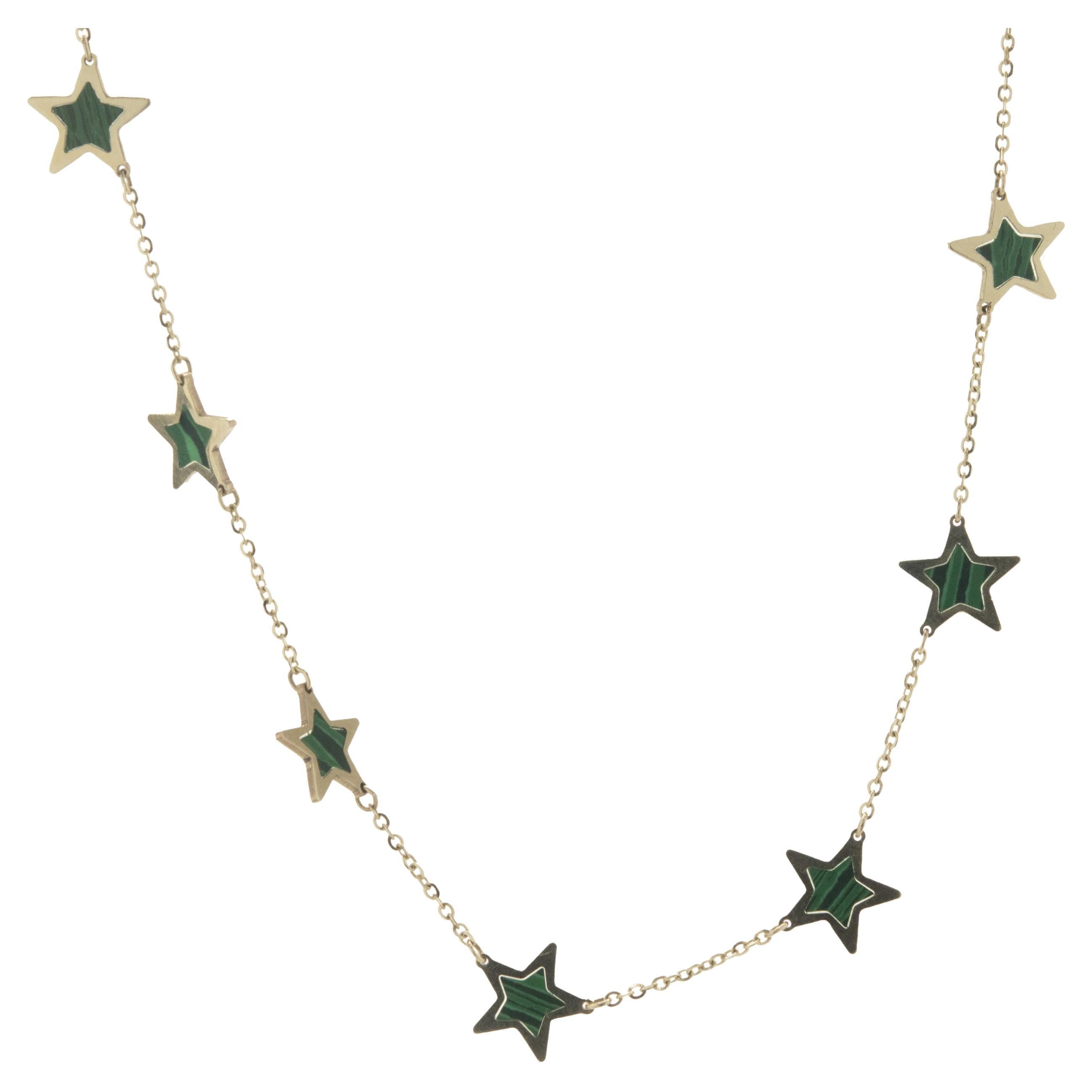 Collar Estrella Malaquita Oro Amarillo 14 Kilates