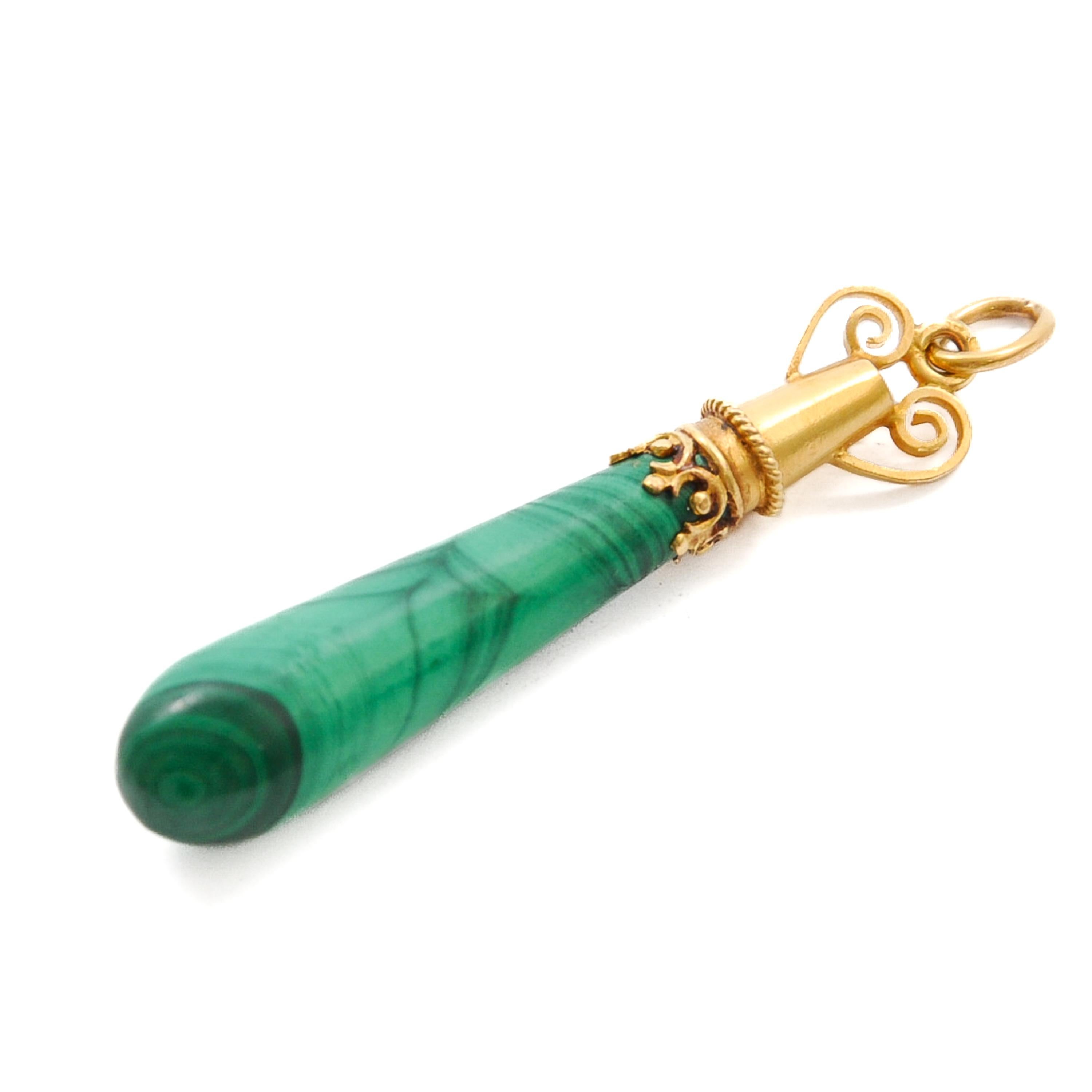 da uomo o donna Ciondolo a goccia in oro giallo 14 carati con malachite in vendita