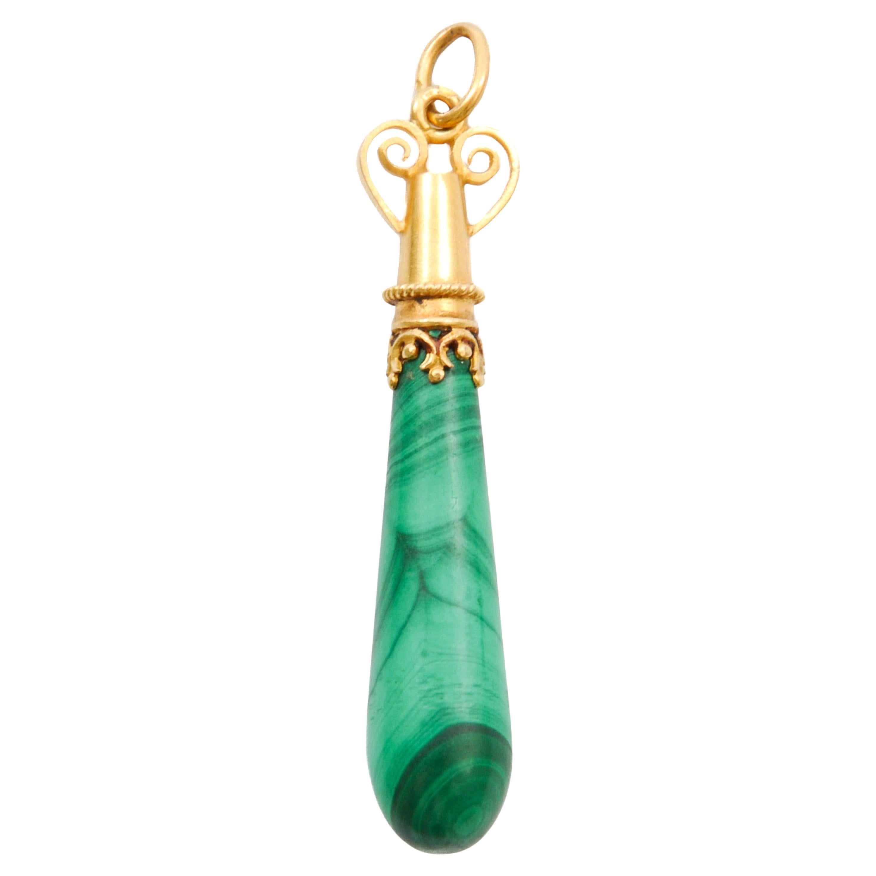 14 Karat Yellow Gold Malachite Teardrop Pendant