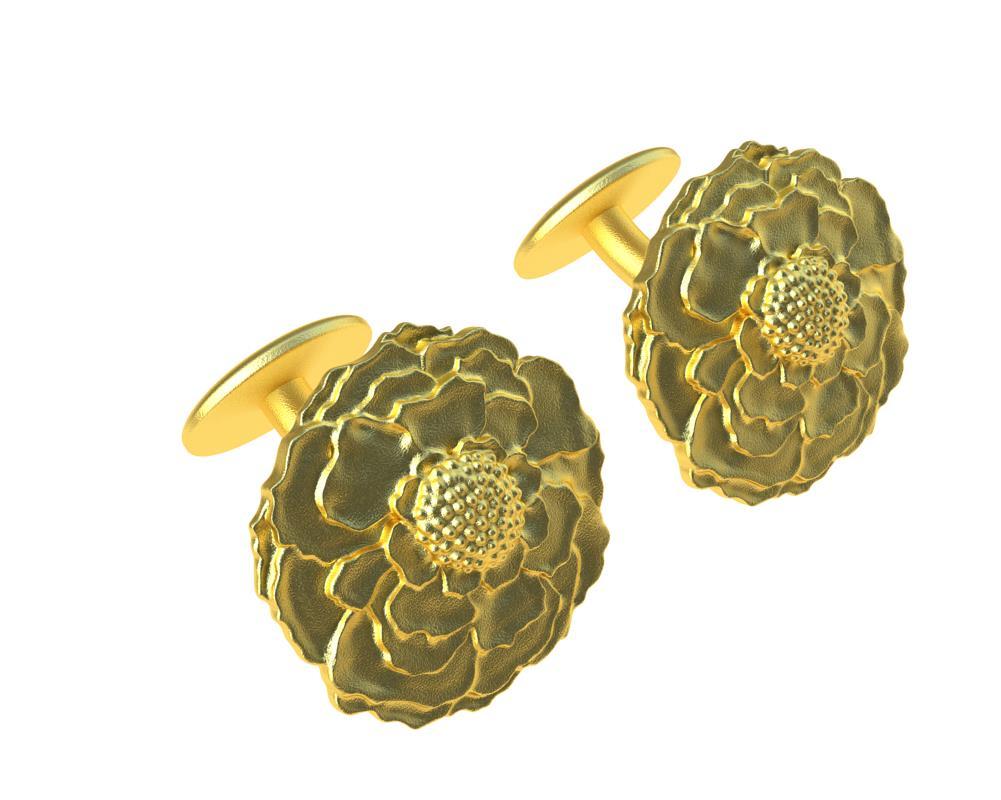 14 Karat  Yellow Gold Marigold Cufflinks Tiffany designer Thomas Kurilla sculpted these marigolds exclusively for 1stdibs. Beginning with a fabulous flower, the marigold we get a great design for a cufflink. Matte 14k yellow gold. Made to order
