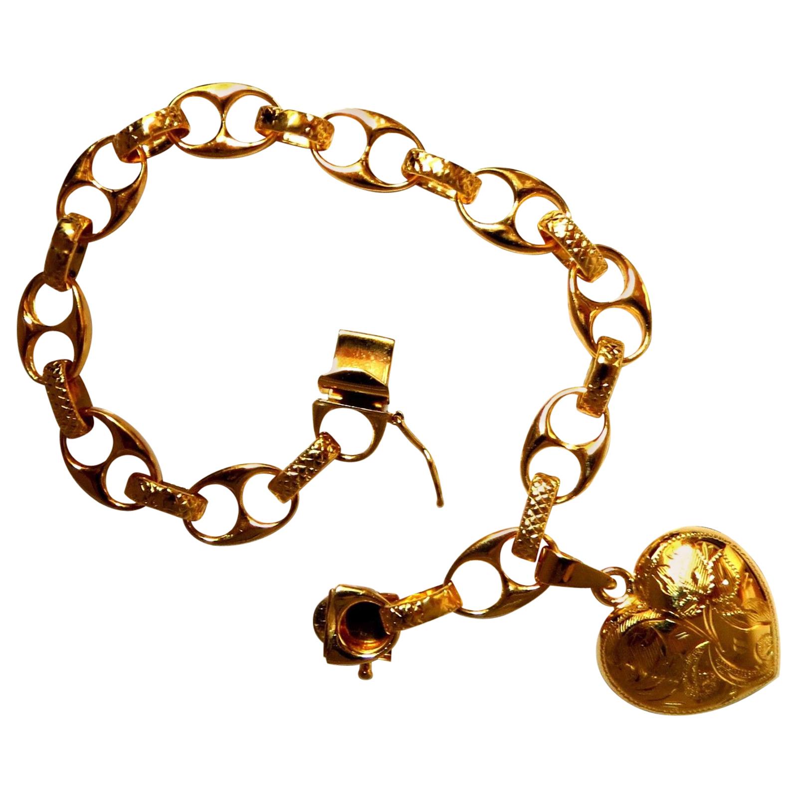 14 Karat Yellow Gold Marine Anchor Link Locket Bracelet