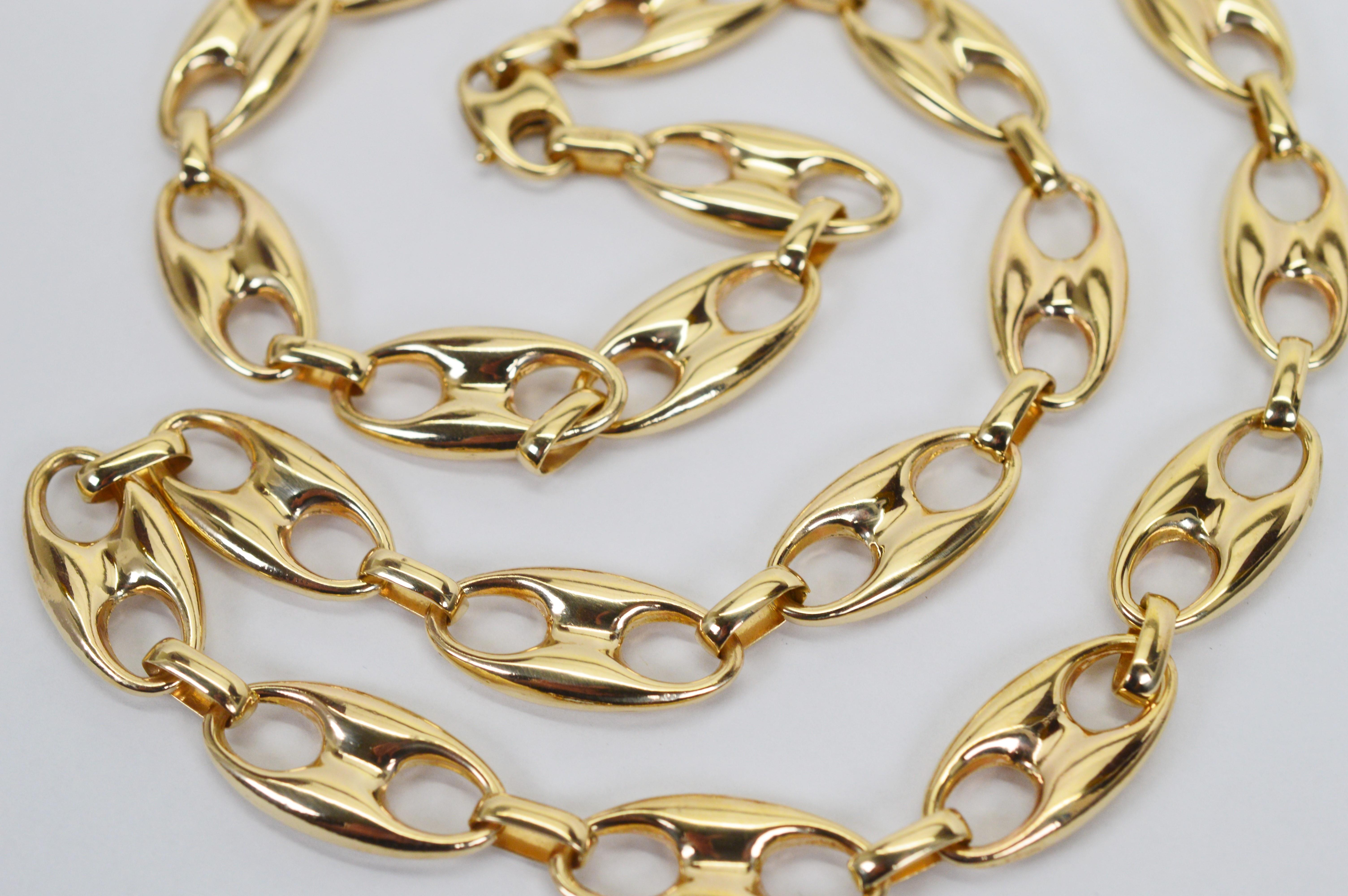 14 Karat Yellow Gold Mariner Chain Link Necklace For Sale 2