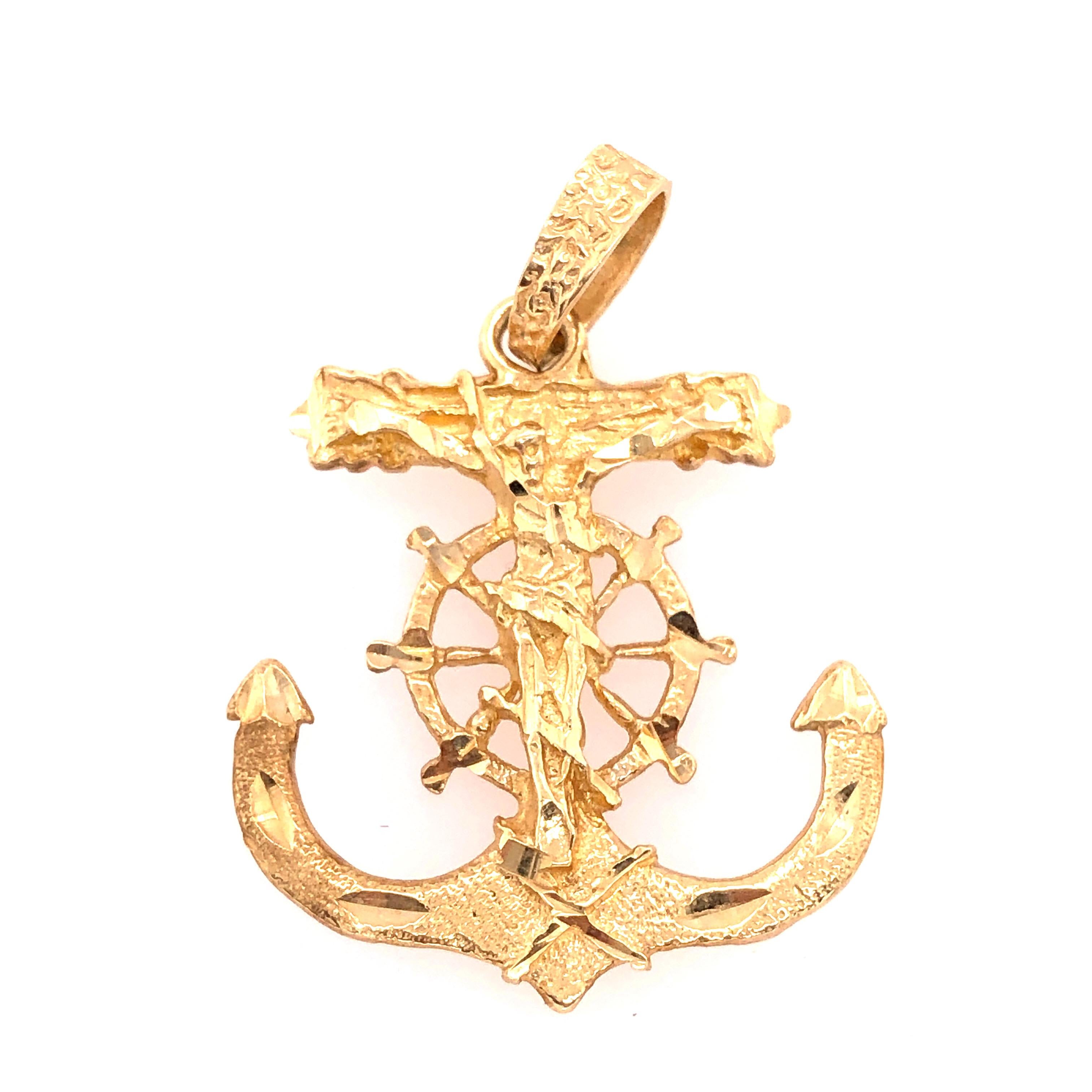 Contemporary 14 Karat Yellow Gold Maritime Charm / Pendant Religious Anchor For Sale