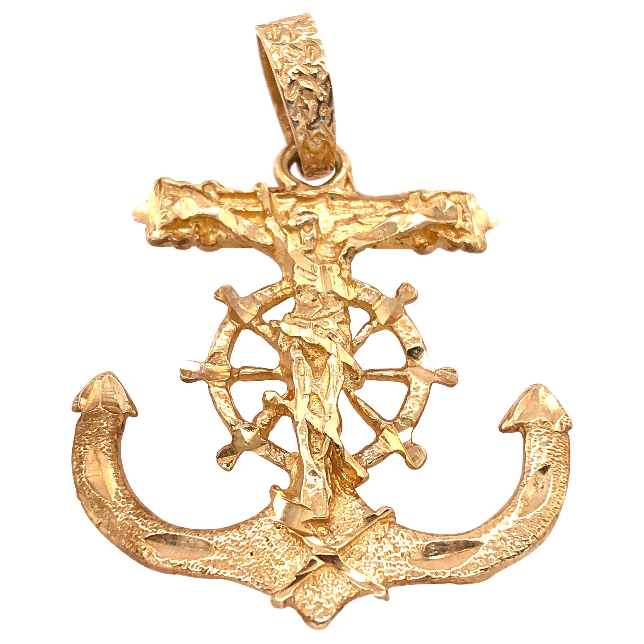 14 Karat Yellow Gold Maritime Charm / Pendant Religious Anchor For Sale