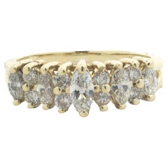 14 Karat Yellow Gold Marquise and Round Brilliant Cut Diamond Waterfall Ring