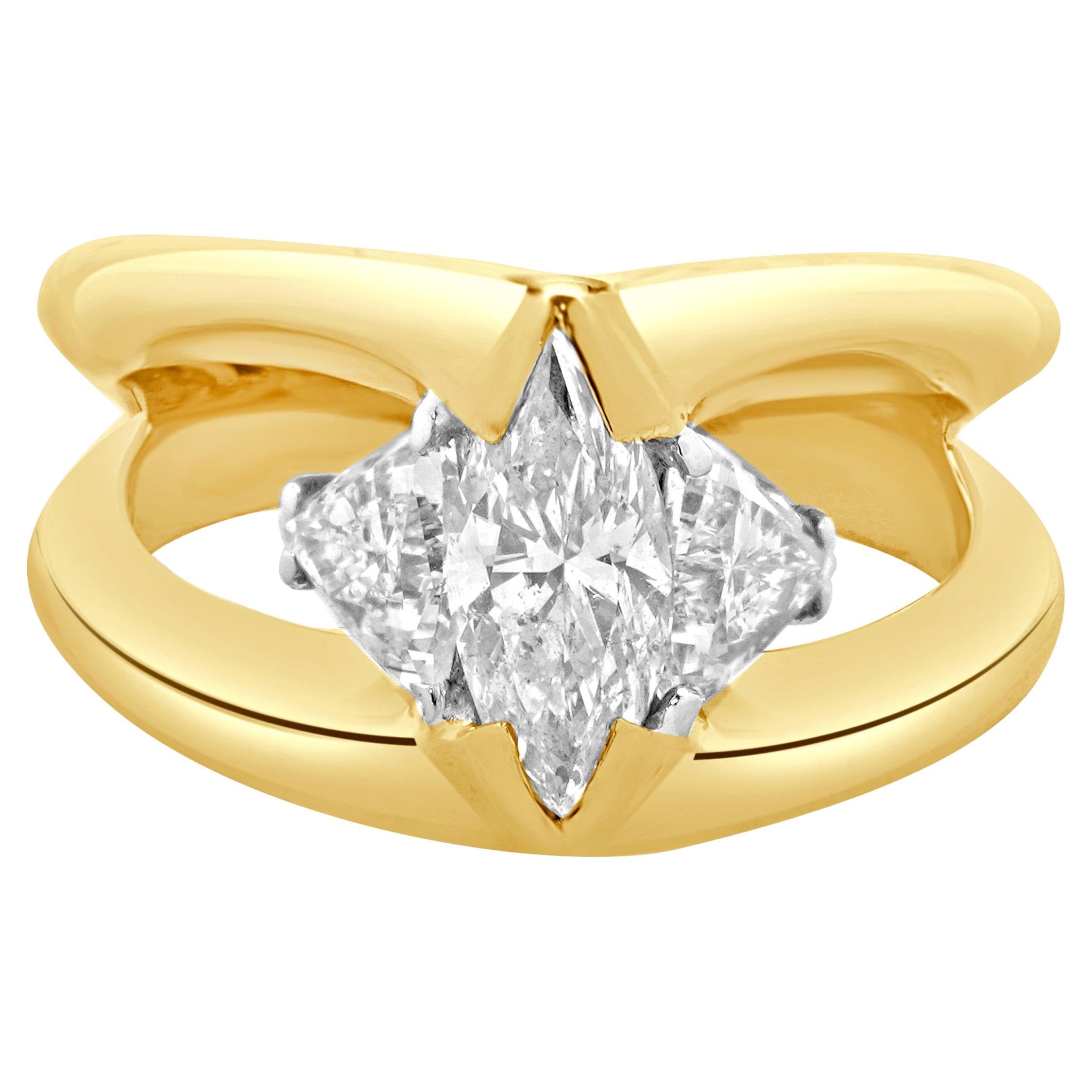 14 Karat Rose Gold Marquise Cut Diamond Engagement Ring For Sale at 1stDibs