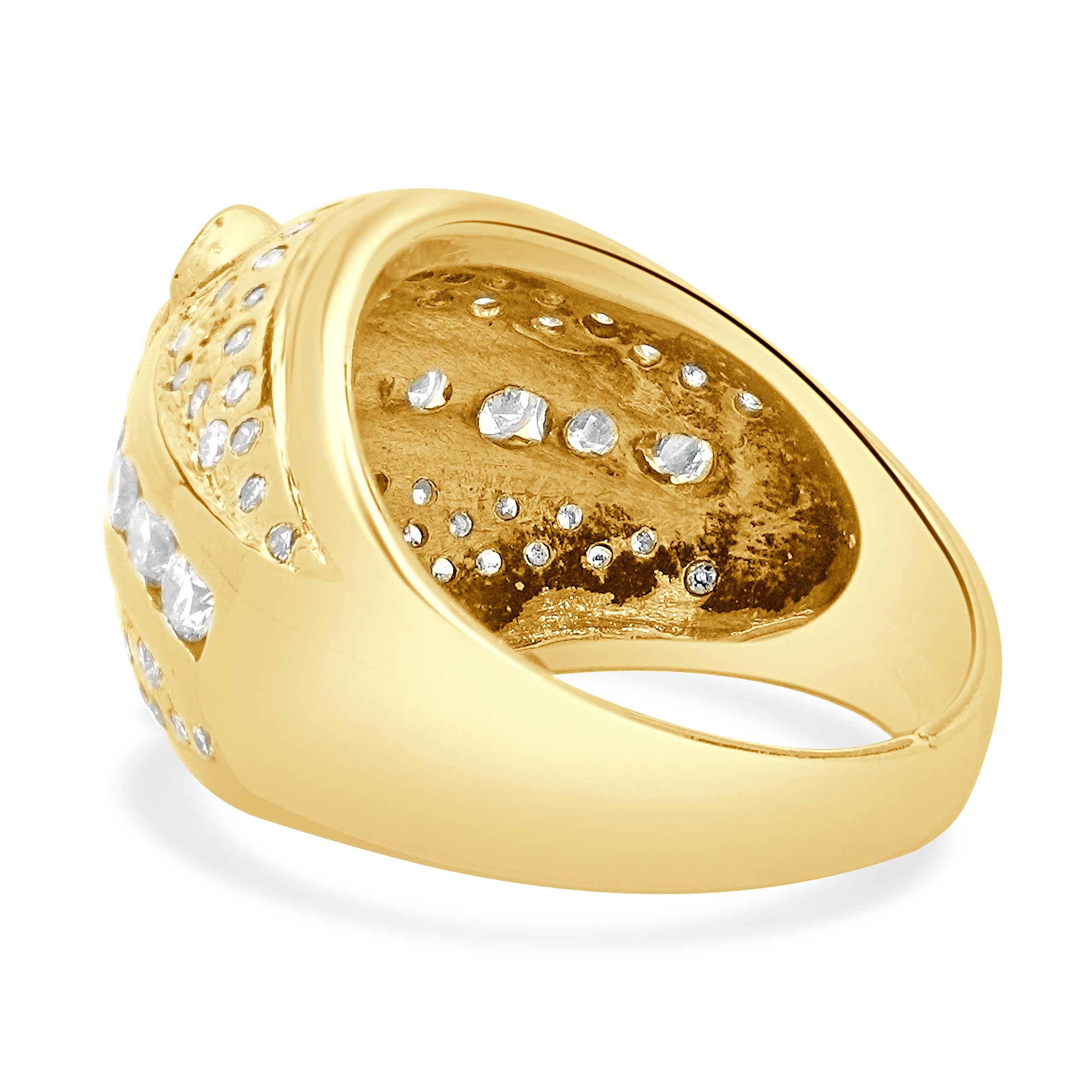 14 Karat Yellow Gold Marquise Cut Pave Diamond Dome Ring In Excellent Condition For Sale In Scottsdale, AZ