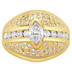 14 Karat Yellow Gold Marquise Cut Pave Diamond Dome Ring