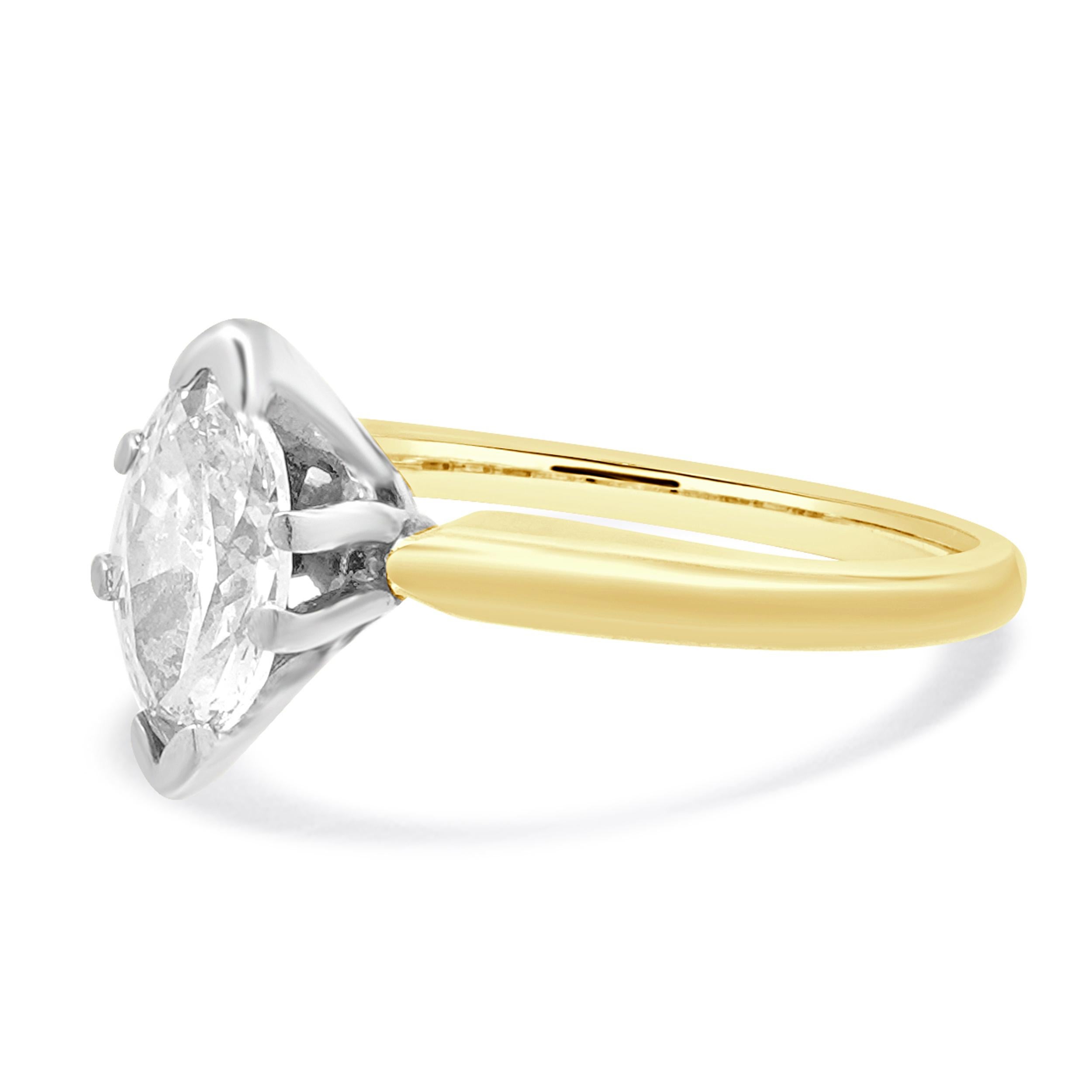 Matériau : Or jaune 14k
Diamant : 1 taille marquise = 0,64cttw
Couleur : H
Clarté : SI1
Taille de l'anneau : 4,25 (veuillez prévoir jusqu'à 2 jours ouvrables supplémentaires pour les demandes de taille)
Dimensions : la partie supérieure de l'anneau