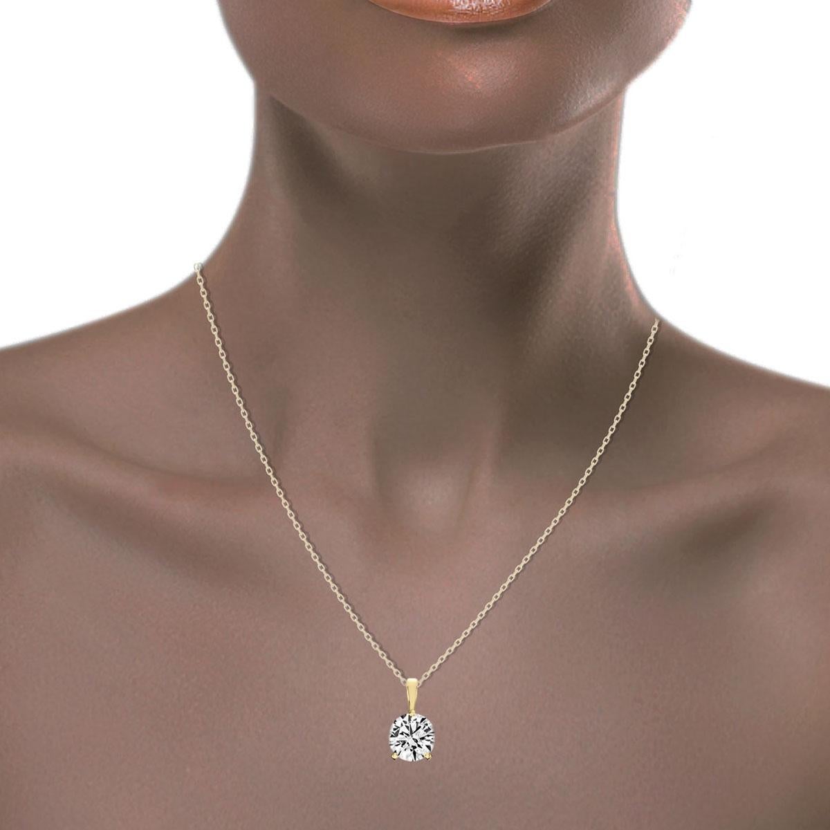 14 Karat Yellow Gold Martini 3 Prongs Natural Diamond Pendant '1 1/2 Carat' In New Condition For Sale In San Francisco, CA