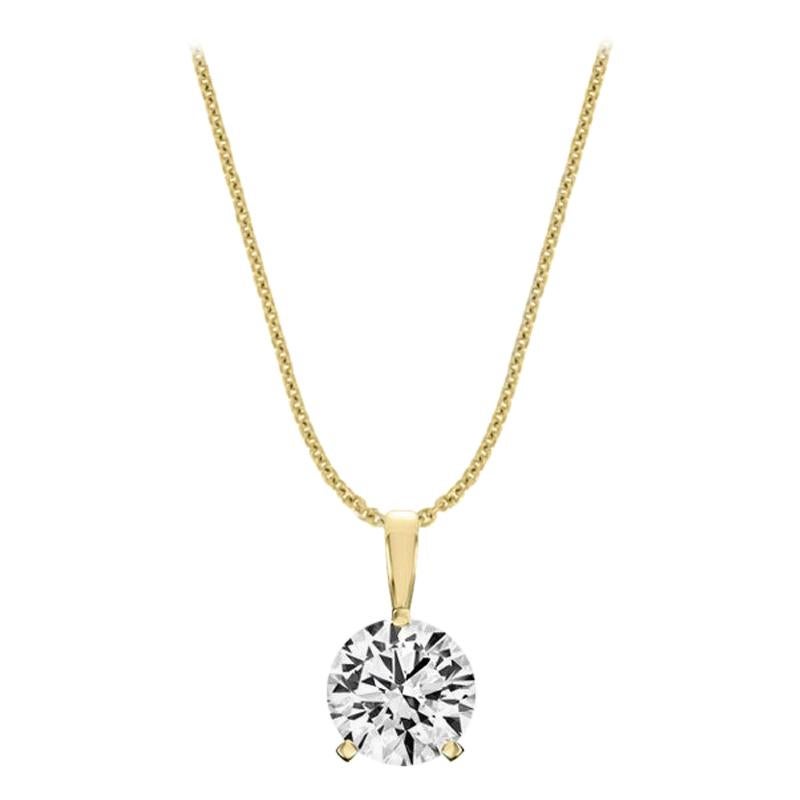 14 Karat Yellow Gold Martini 3 Prongs Natural Diamond Pendant '1 1/2 Carat'