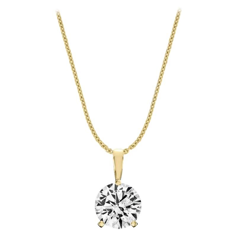 14 Karat Yellow Gold Martini 3 Prongs Natural Diamond Pendant '2 Carat'