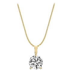 14 Karat Yellow Gold Martini 3 Prongs Natural Diamond Pendant '2 Carat'