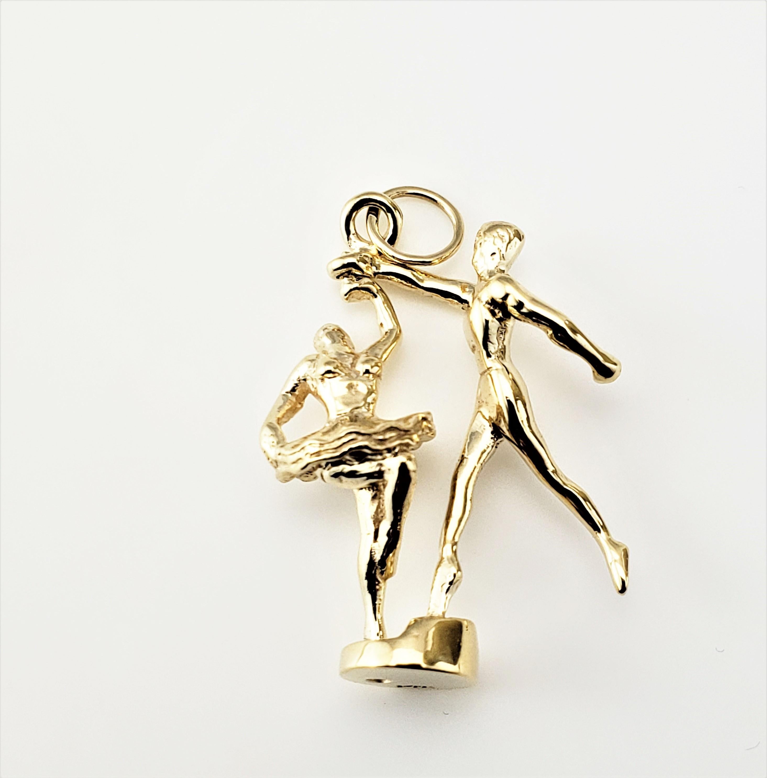 14 Karat Yellow Gold Mechanical Ballet Dancers Charm-

This lovely 3D charm features a lovely dancing couple with twirling ballerina!  Meticulously detailed in 14K yellow gold.

Size:  26 mm x 19 mm (actual charm)

Weight:  2.8 dwt. / 4.4