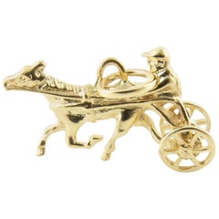 14 Karat Yellow Gold Mechanical Harness Horse Racing Charm