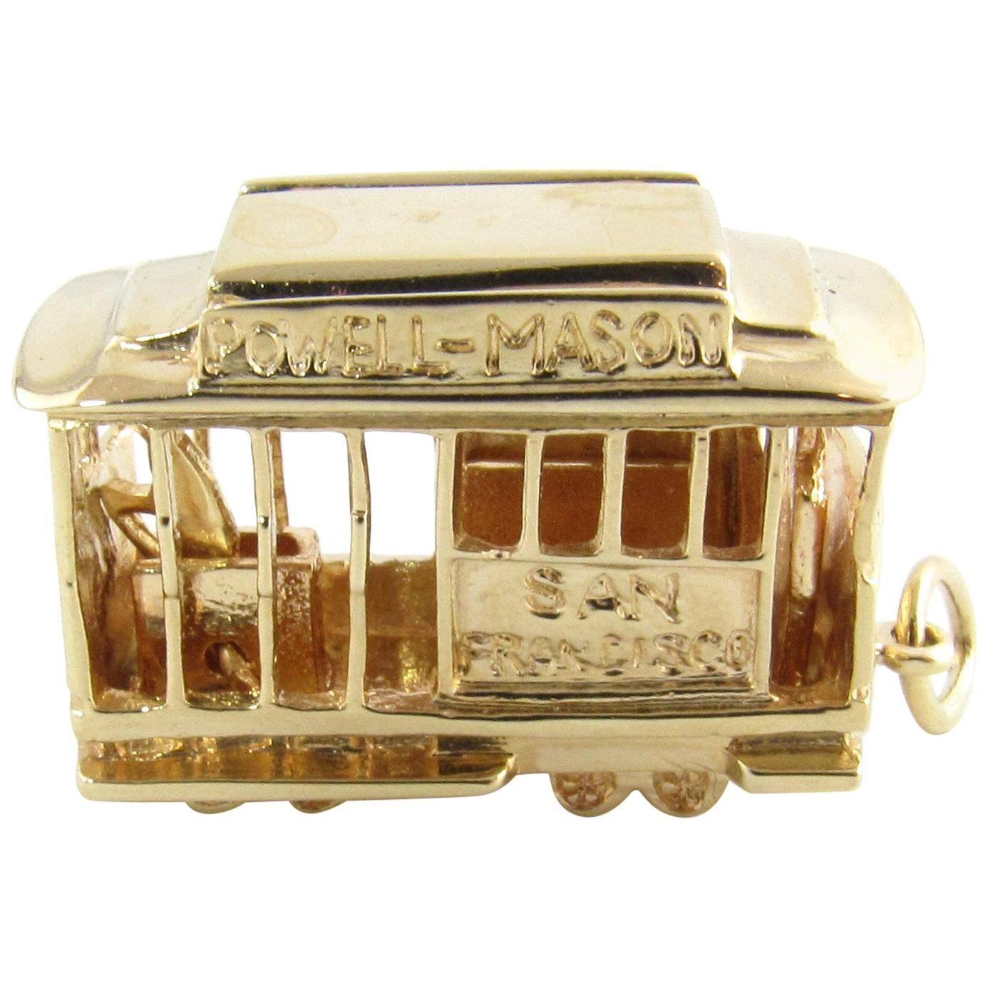 14 Karat Yellow Gold Mechanical San Francisco Cable Car Charm