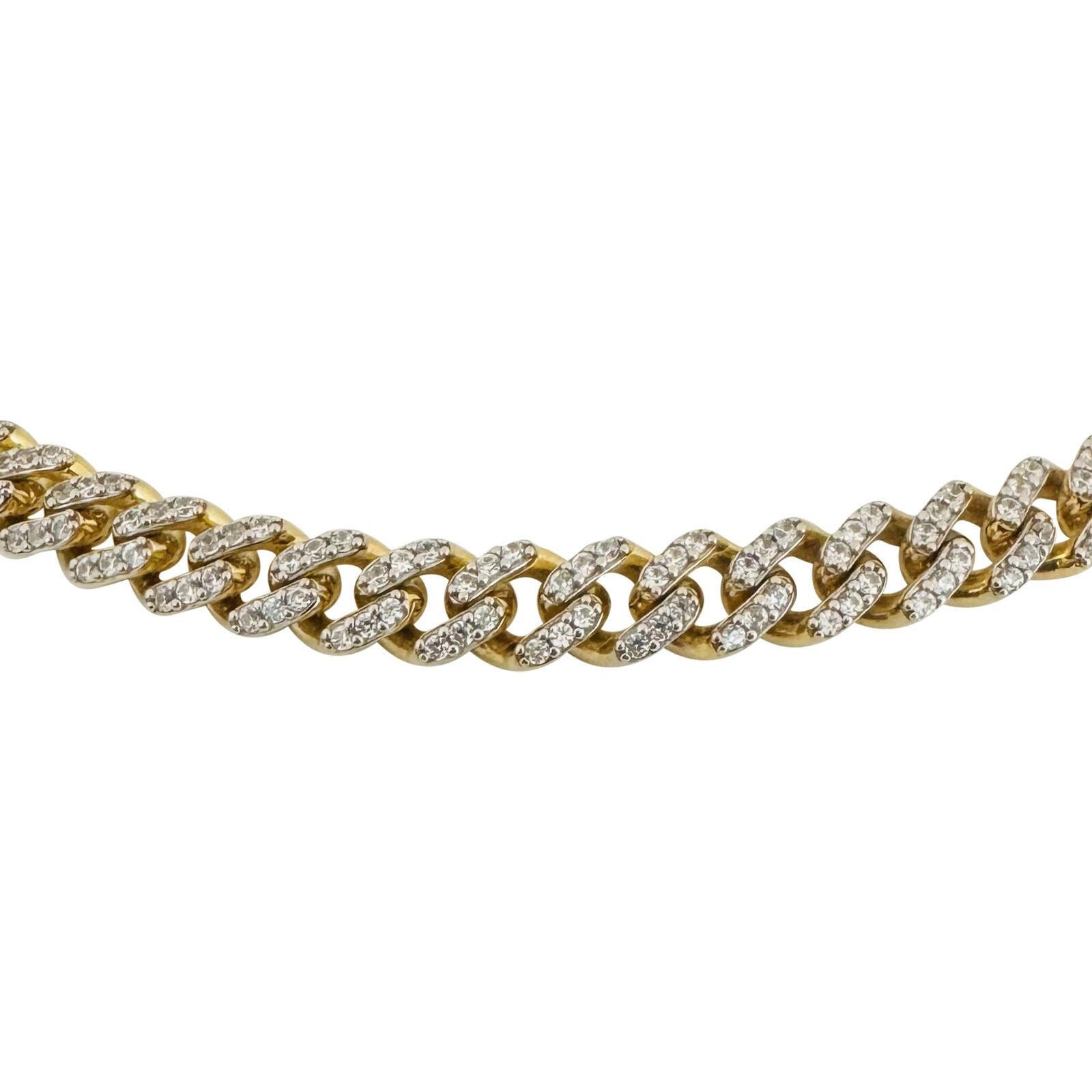 14 Karat Yellow Gold Men's Cubic Zirconia Cuban Link Chain Necklace In Good Condition For Sale In Guilford, CT
