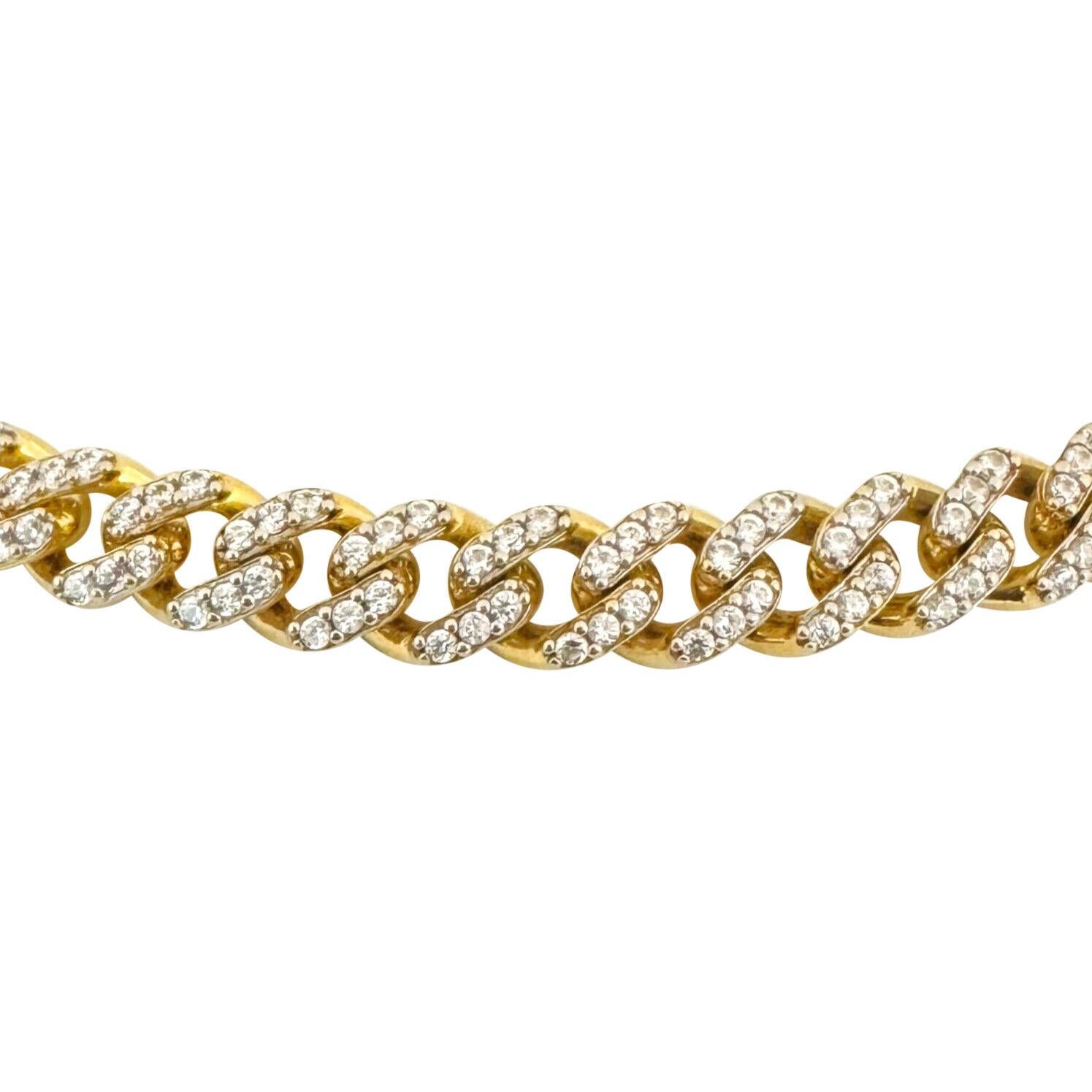 14 Karat Yellow Gold Men's Cubic Zirconia Cuban Link Chain Necklace  In Good Condition For Sale In Guilford, CT