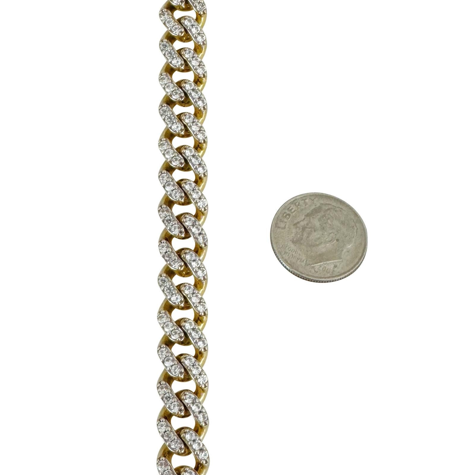 14 Karat Yellow Gold Men's Cubic Zirconia Cuban Link Chain Necklace For Sale 2