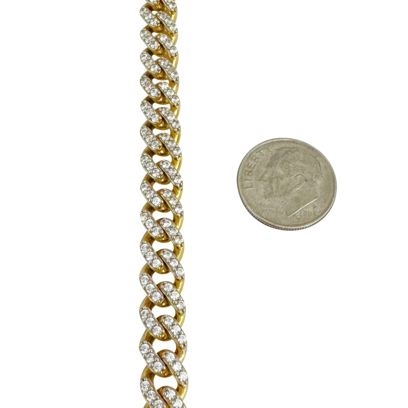 14 Karat Yellow Gold Men's Cubic Zirconia Cuban Link Chain Necklace  For Sale 2
