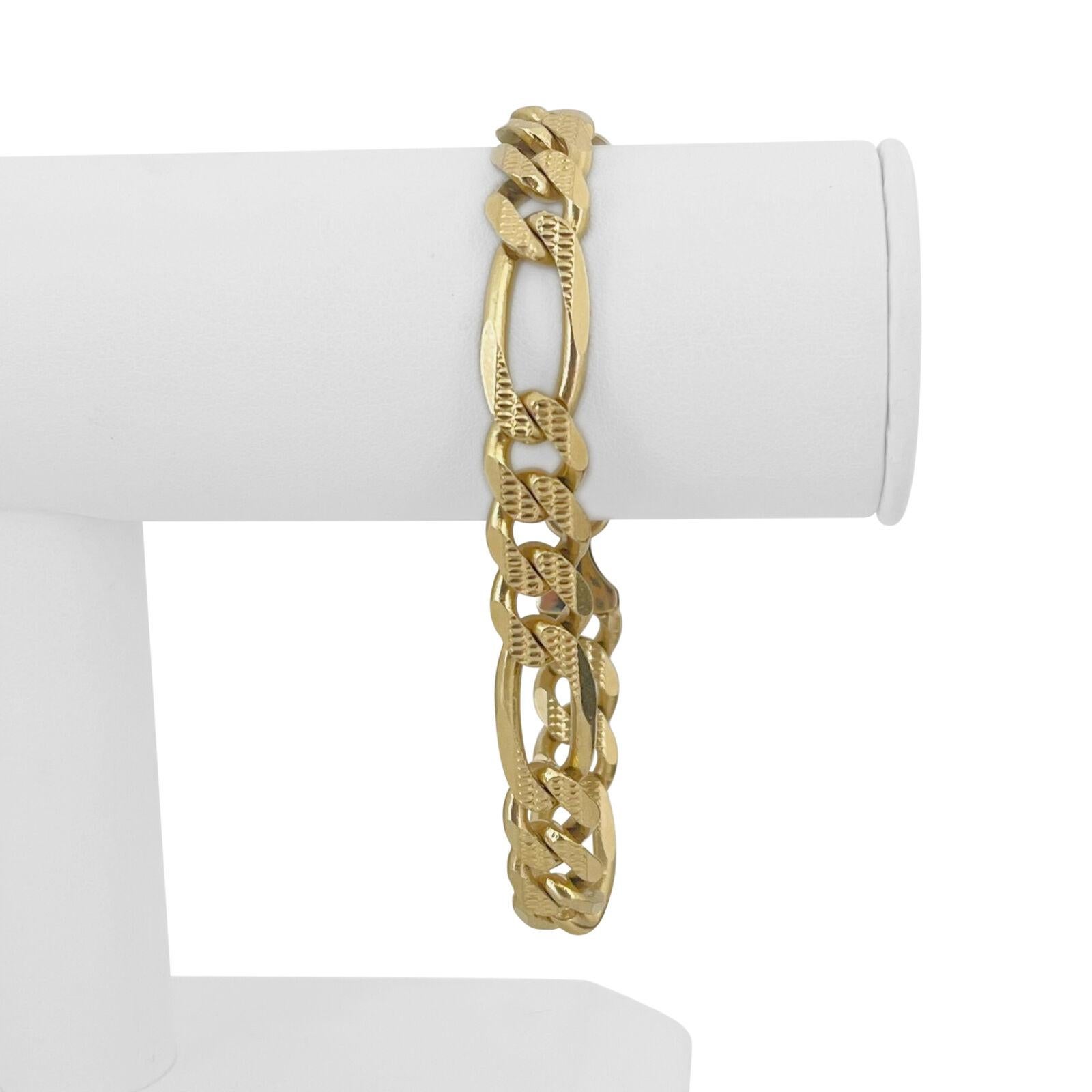 14k Gelbgold 37,7g Herren Diamantschliff 10mm Figaro Link Armband Italien 8,5
