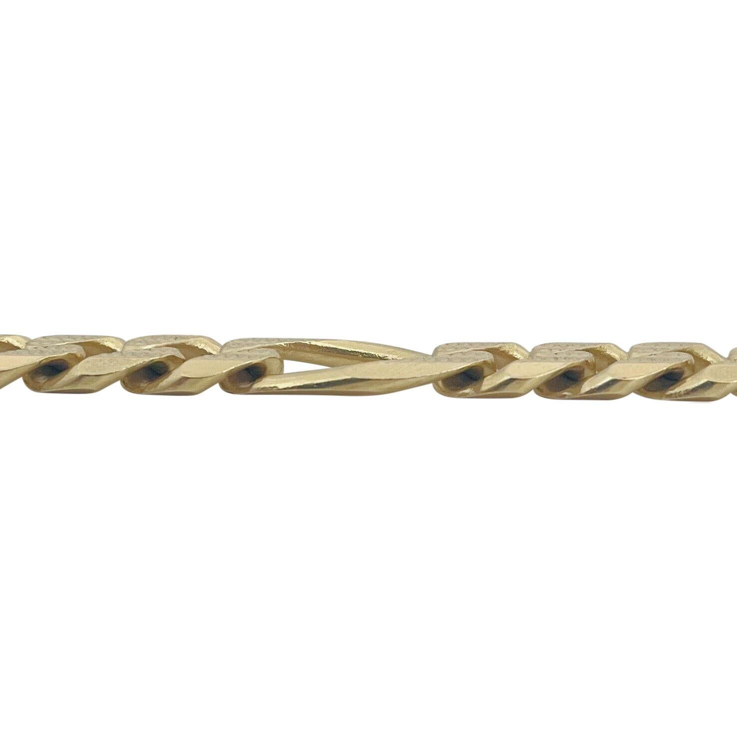 14 Karat Gelbgold Herren Armband mit Diamantschliff Figaro Link Armband Italien im Zustand „Gut“ in Guilford, CT