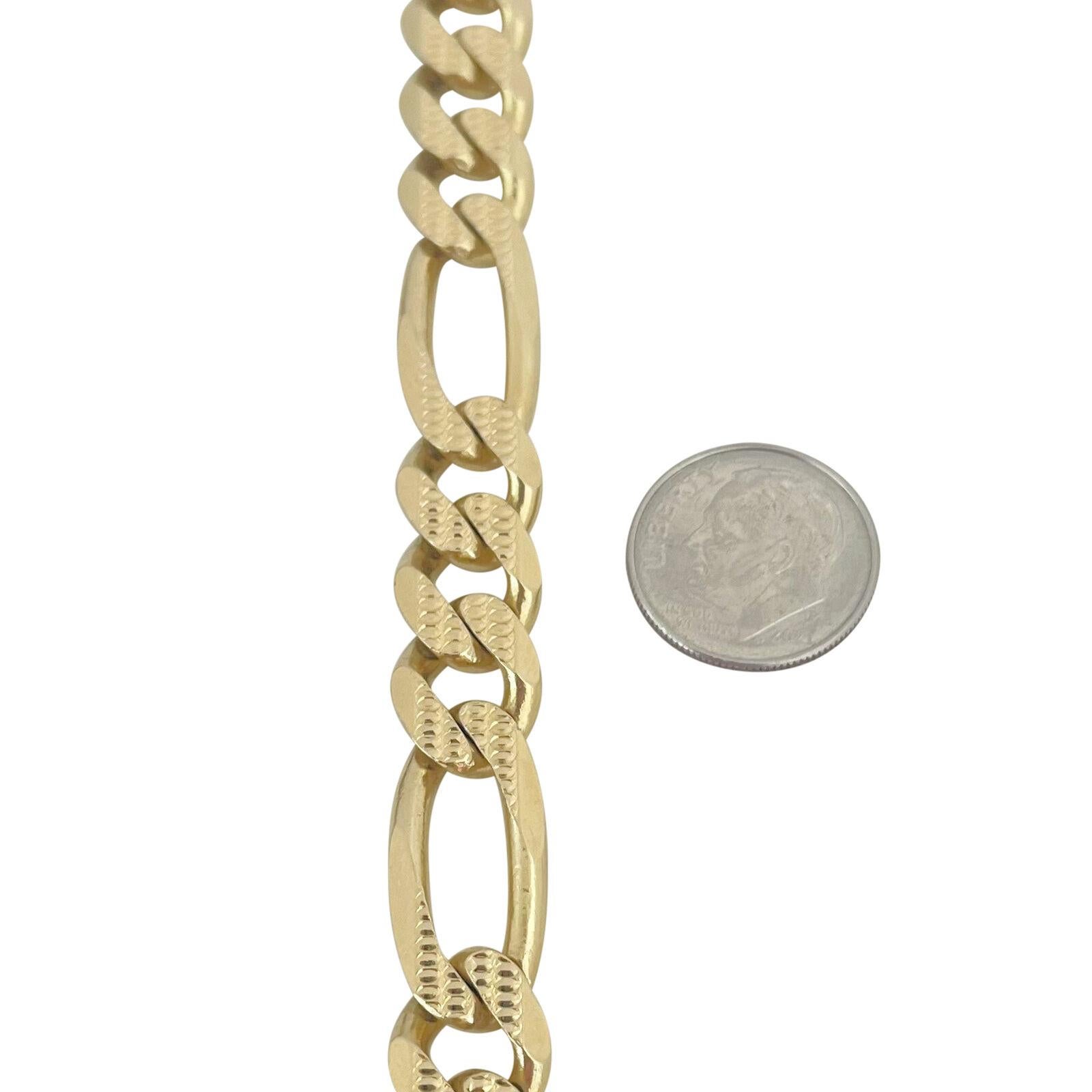 14 Karat Gelbgold Herren Armband mit Diamantschliff Figaro Link Armband Italien 1
