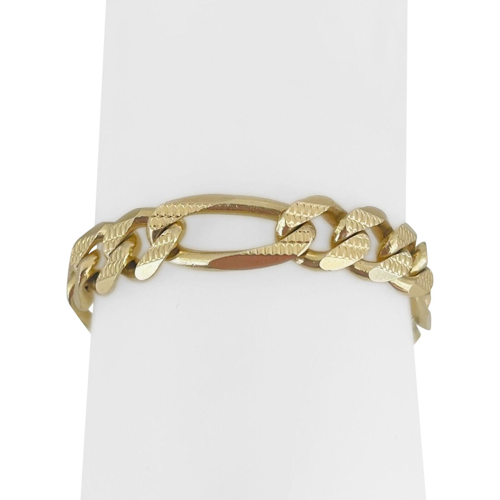 14 Karat Gelbgold Herren Armband mit Diamantschliff Figaro Link Armband Italien 5