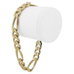14 Karat Gelbgold Herren Armband mit Diamantschliff Figaro Link Armband Italien