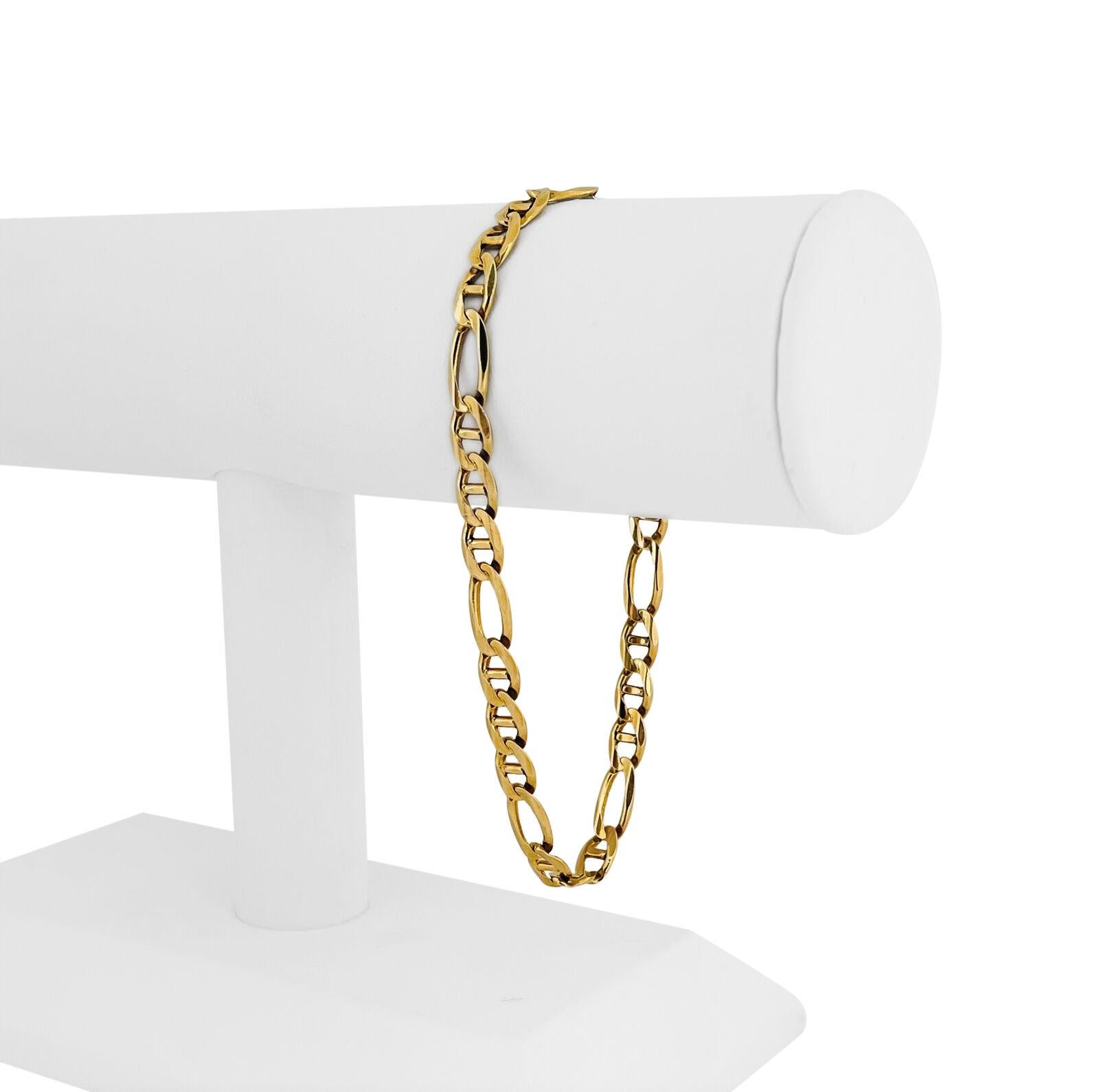 14 Karat Yellow Gold Men
s Figarucci Link Chain Bracelet Italy