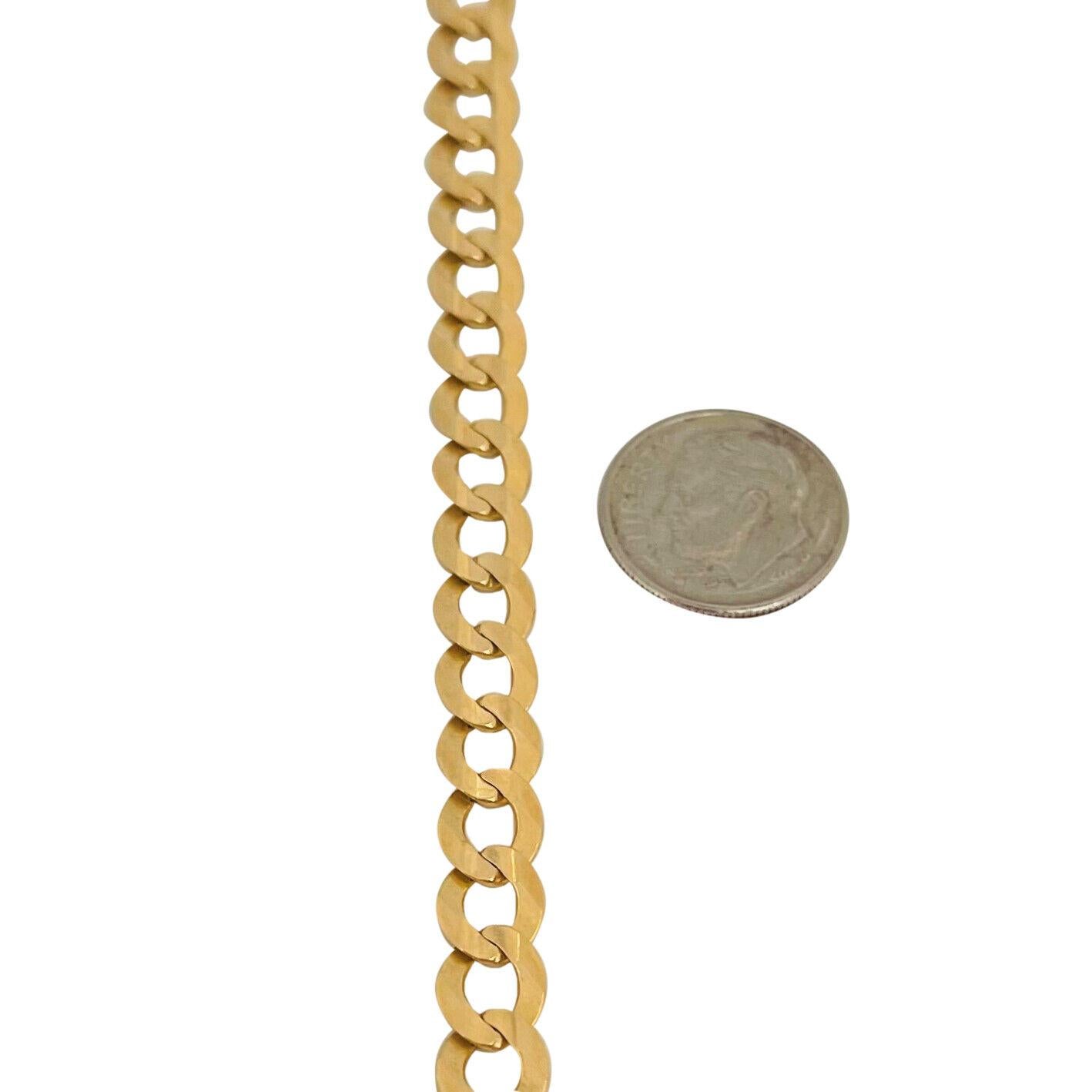 14 Karat Yellow Gold Men's Flat Curb Link Chain Bracelet Italy 1
