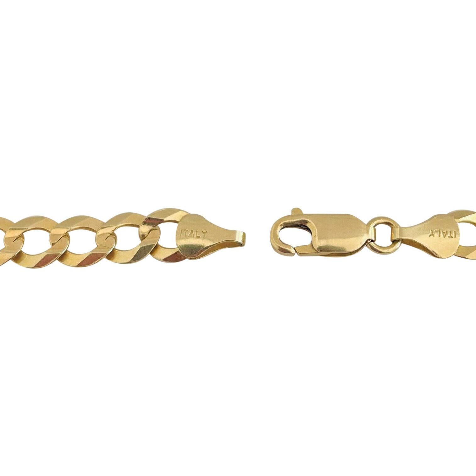 14 Karat Yellow Gold Men's Flat Curb Link Chain Bracelet Italy 2