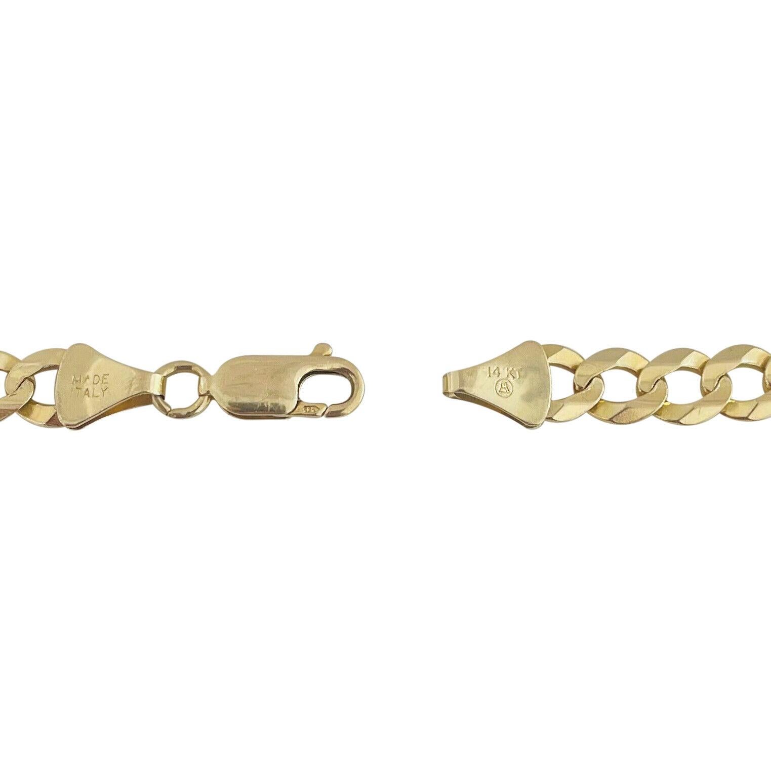 14 Karat Yellow Gold Men's Flat Curb Link Chain Bracelet, Italy 2