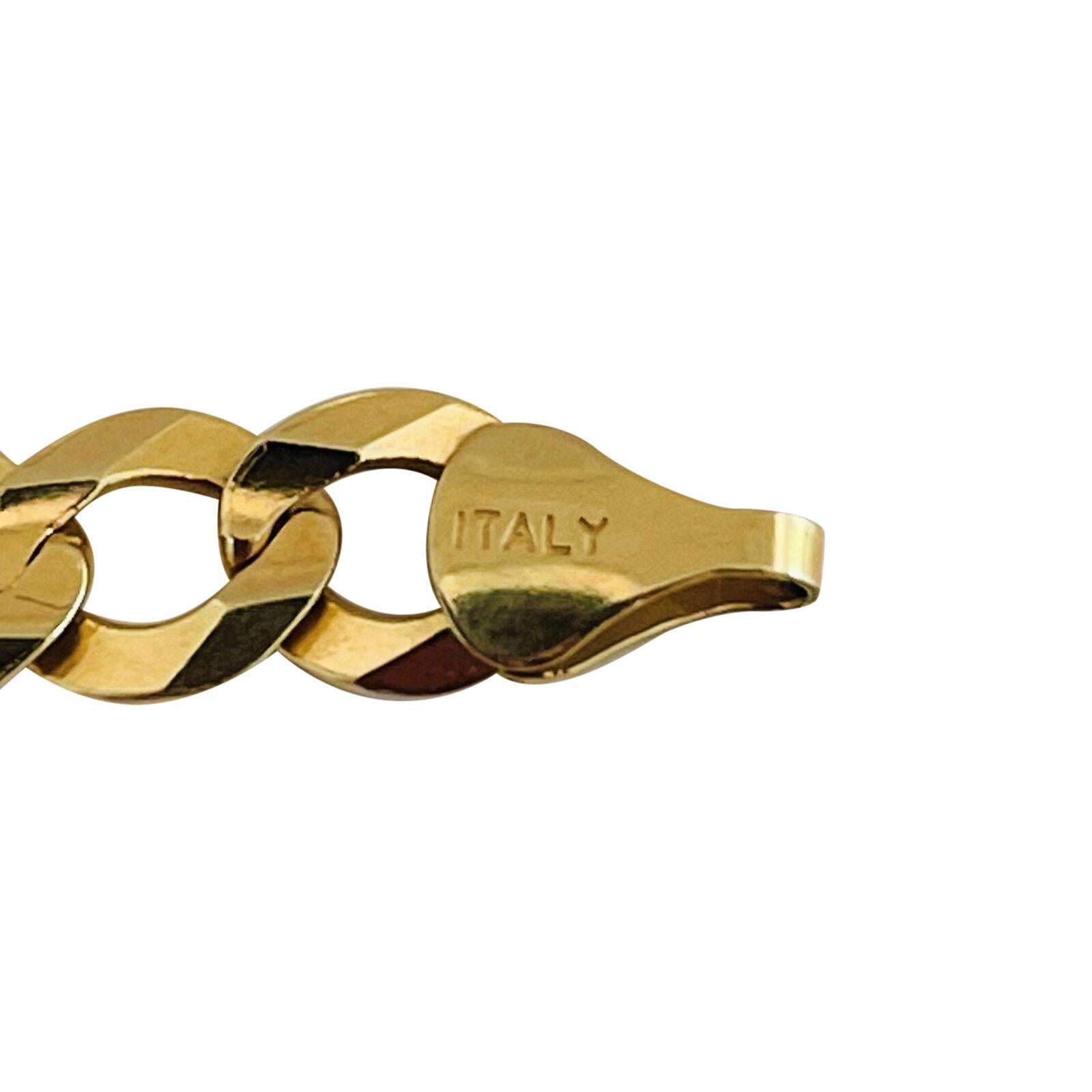 14 Karat Yellow Gold Men's Flat Curb Link Chain Bracelet Italy 3