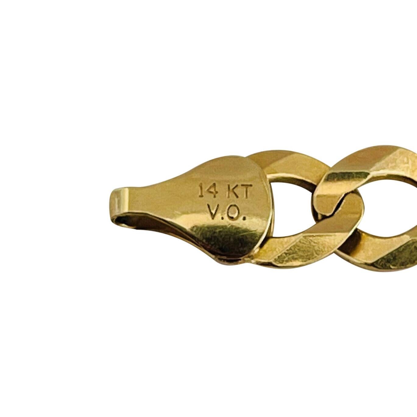 14 Karat Yellow Gold Men's Flat Curb Link Chain Bracelet Italy 4