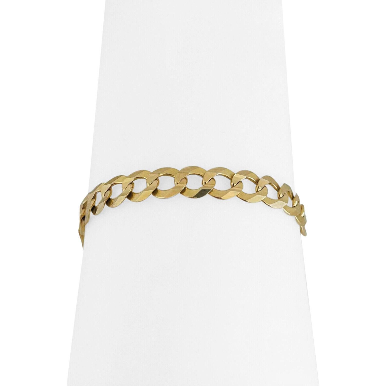 14 Karat Yellow Gold Men's Flat Curb Link Chain Bracelet Italy 5