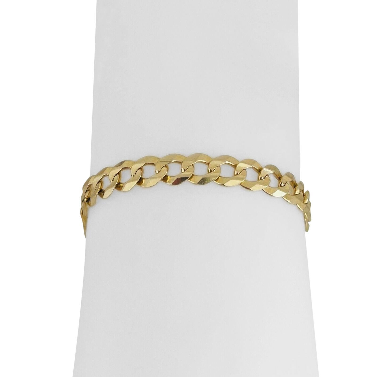 14 Karat Yellow Gold Men's Flat Curb Link Chain Bracelet, Italy 5