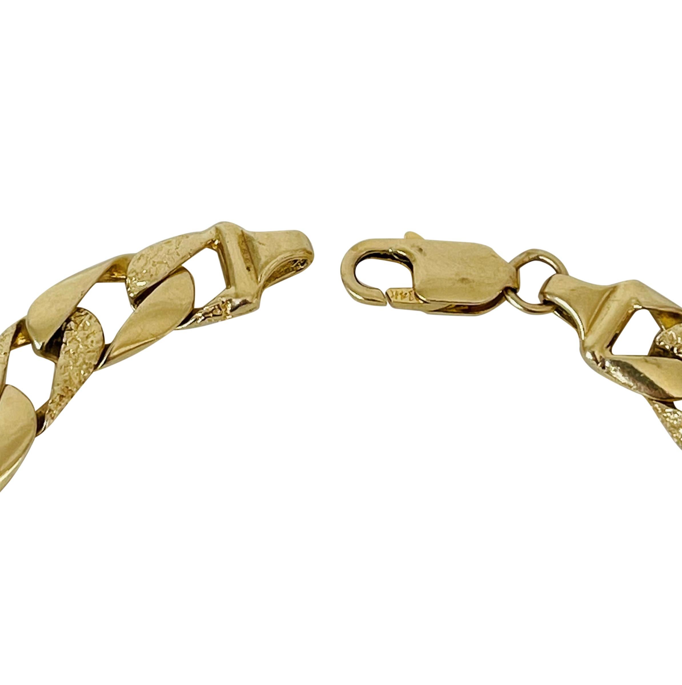 14 Karat Yellow Gold Men's Heavy Textured and Polished Curb Link Bracelet 2